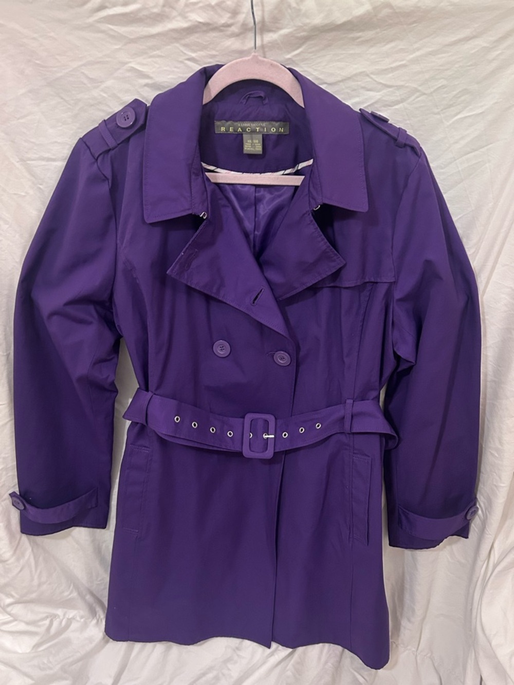 Kenneth Cole Reaction Bold Purple Trench Coat with Belt XXL